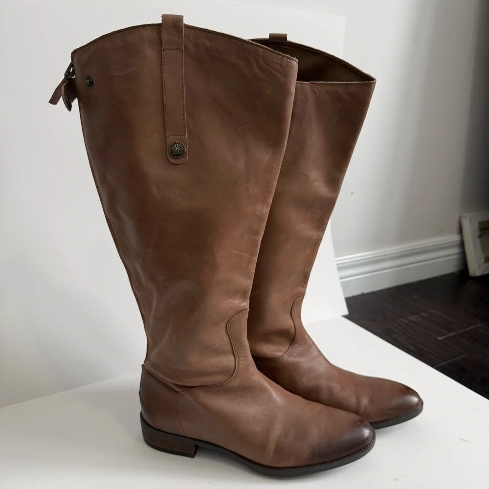 Sam Edelman Whiskey Coloured Penny Leather Riding Boots - Picture 2 of 16